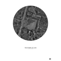 Affiche Teotihuacan – Poster vue satellite 0.5km N&B | Gravura – Fond clair