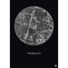 Affiche Teotihuacan – Poster vue satellite 1km N&B | Gravura – Fond foncé