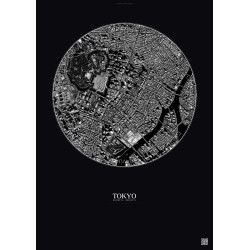 Affiche Tokyo – Poster vue satellite 2.5km N&B | Gravura – Fond foncé