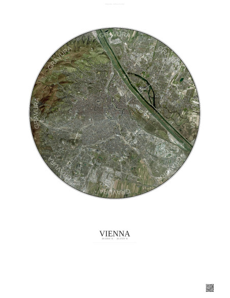 Affiche Vienna – Poster vue satellite 10km Couleur | Gravura – Fond clair