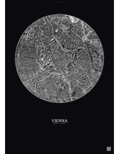 Affiche Vienna – Poster vue satellite 2.5km N&B | Gravura – Fond foncé