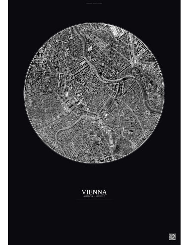 Affiche Vienna – Poster vue satellite 2.5km N&B | Gravura – Fond foncé