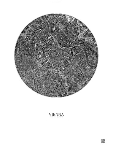 Vienna Satellite View Poster 2.5km B&W | Gravura – Light background