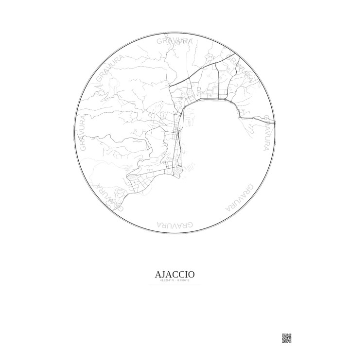 Affiche Ajaccio – Poster carte de ville 2.5km | Gravura – Fond clair