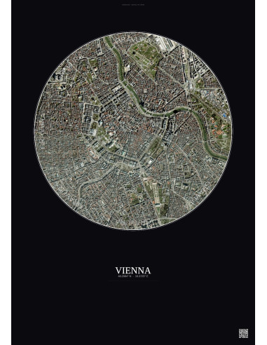 Vienna Satellite View Poster 2.5km Color | Gravura – Dark background