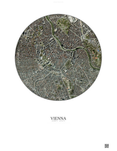 Affiche Vienna – Poster vue satellite 2.5km Couleur | Gravura – Fond clair