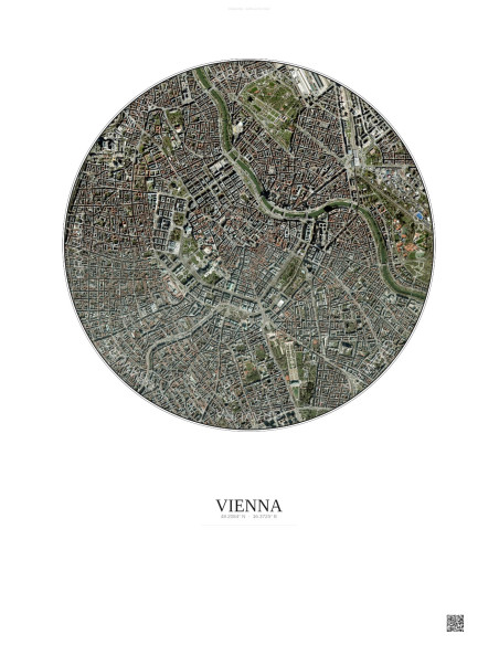 Affiche Vienna – Poster vue satellite 2.5km Couleur | Gravura – Fond clair