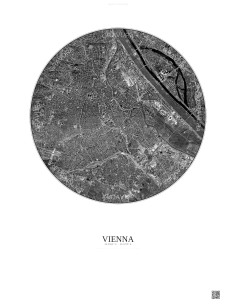 Affiche Vienna – Poster vue satellite 6km N&B | Gravura – Fond clair