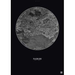Affiche Nairobi – Poster vue satellite 10km N&B | Gravura – Fond foncé