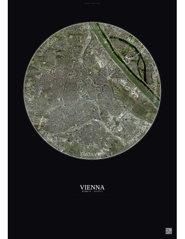 Affiche Vienna – Poster vue satellite 6km Couleur | Gravura – Fond foncé