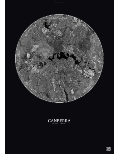 Affiche Canberra – Poster vue satellite 10km N&B | Gravura – Fond foncé