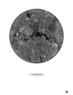 Affiche Canberra – Poster vue satellite 10km N&B | Gravura – Fond clair