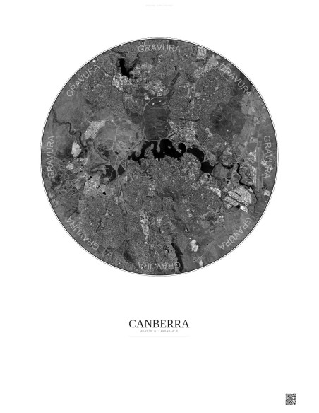 Canberra Satellite View Poster 10km B&W | Gravura – Light background