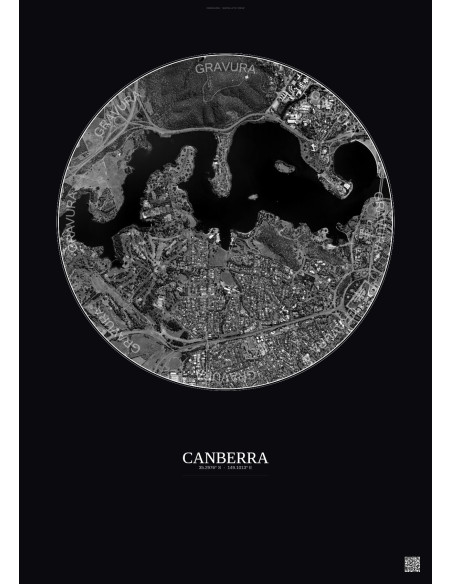 Canberra Satellite View Poster 2.5km B&W | Gravura – Dark background
