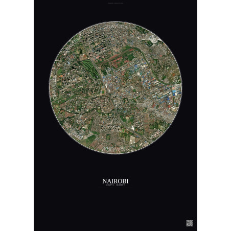 Affiche Nairobi – Poster vue satellite 2.5km Couleur | Gravura – Fond foncé