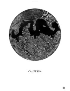 Affiche Canberra – Poster vue satellite 2.5km N&B | Gravura – Fond clair