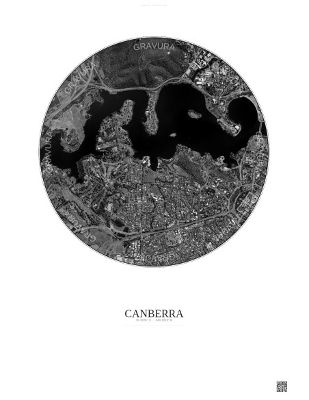 Canberra Satellite View Poster 2.5km B&W | Gravura – Light background