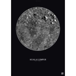 Affiche Kuala Lumpur – Poster vue satellite 6km N&B | Gravura – Fond foncé