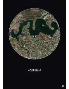 Affiche Canberra – Poster vue satellite 2.5km Couleur | Gravura – Fond foncé