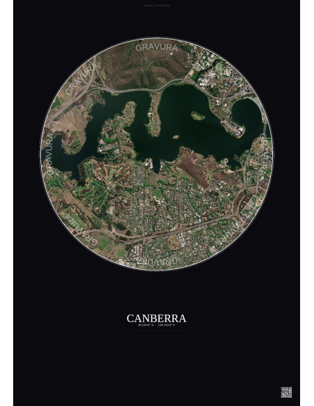 Affiche Canberra – Poster vue satellite 2.5km Couleur | Gravura – Fond foncé