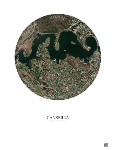 Affiche Canberra – Poster vue satellite 2.5km Couleur | Gravura – Fond clair