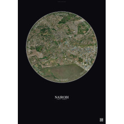 Affiche Nairobi – Poster vue satellite 6km Couleur | Gravura – Fond foncé