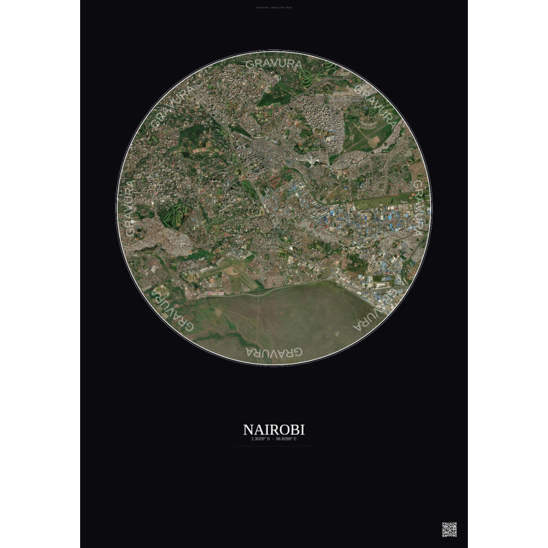 Affiche Nairobi – Poster vue satellite 6km Couleur | Gravura – Fond foncé