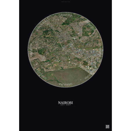 Affiche Nairobi – Poster vue satellite 6km Couleur | Gravura – Fond foncé