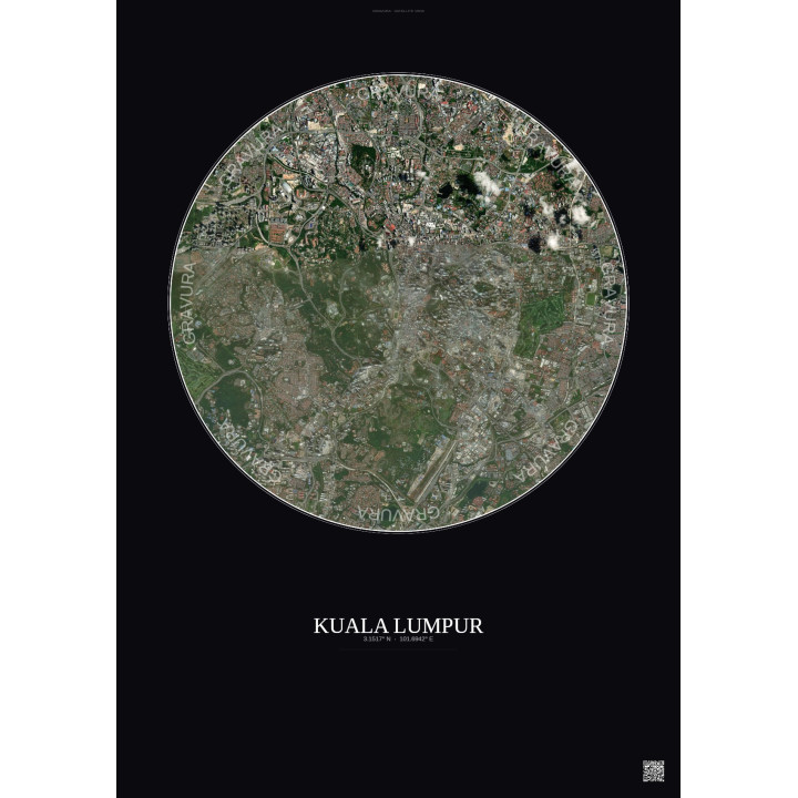 Affiche Kuala Lumpur – Poster vue satellite 6km Couleur | Gravura – Fond foncé