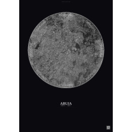 Affiche Abuja – Poster vue satellite 10km N&B | Gravura – Fond foncé