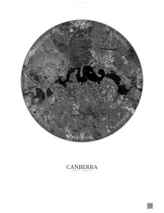 Affiche Canberra – Poster vue satellite 6km N&B | Gravura – Fond clair