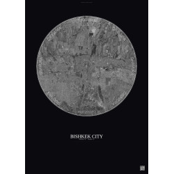 Affiche Bishkek City – Poster vue satellite 10km N&B | Gravura – Fond foncé