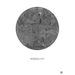 Affiche Bishkek City – Poster vue satellite 10km N&B | Gravura – Fond clair