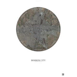 Affiche Bishkek City – Poster vue satellite 10km Couleur | Gravura – Fond clair