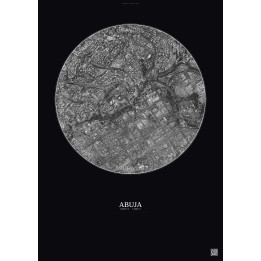 Affiche Abuja – Poster vue satellite 2.5km N&B | Gravura – Fond foncé