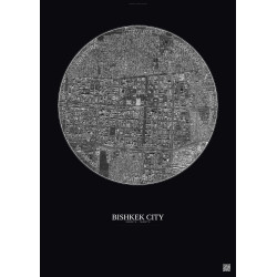 Affiche Bishkek City – Poster vue satellite 2.5km N&B | Gravura – Fond foncé