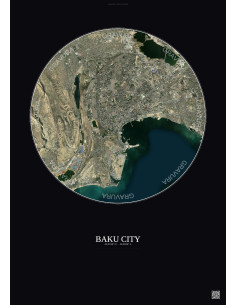 Affiche Baku City – Poster vue satellite 10km Couleur | Gravura – Fond foncé