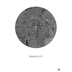 Affiche Bishkek City – Poster vue satellite 2.5km N&B | Gravura – Fond clair