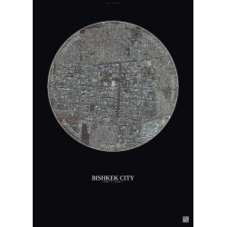 Affiche Bishkek City – Poster vue satellite 2.5km Couleur | Gravura – Fond foncé
