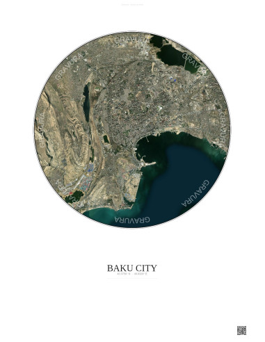 Affiche Baku City – Poster vue satellite 10km Couleur | Gravura – Fond clair