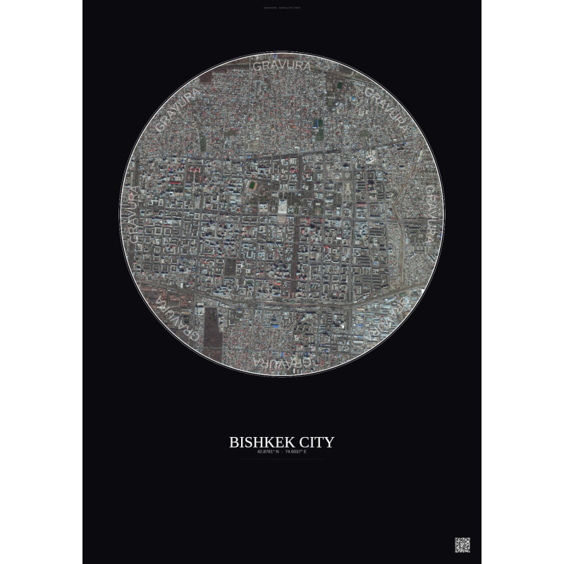 Affiche Bishkek City – Poster vue satellite 2.5km Couleur | Gravura – Fond foncé