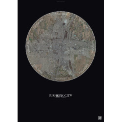 Affiche Bishkek City – Poster vue satellite 10km Couleur | Gravura – Fond foncé