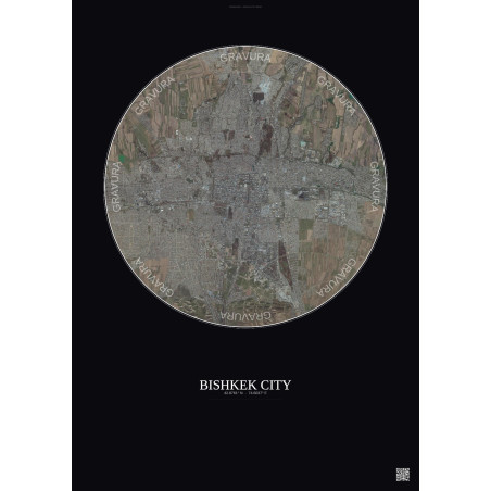 Affiche Bishkek City – Poster vue satellite 10km Couleur | Gravura – Fond foncé