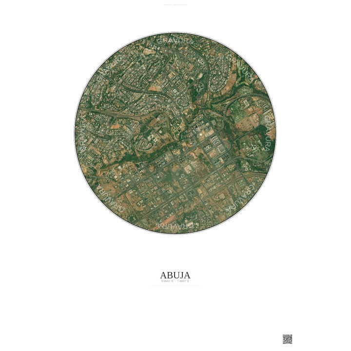 Affiche Abuja – Poster vue satellite 2.5km Couleur | Gravura – Fond clair