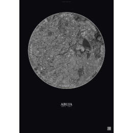Affiche Abuja – Poster vue satellite 6km N&B | Gravura – Fond foncé