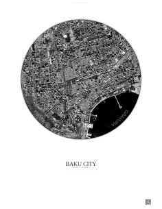 Affiche Baku City – Poster vue satellite 2.5km N&B | Gravura – Fond clair