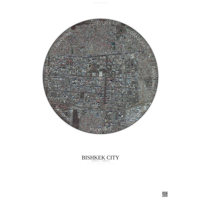 Affiche Bishkek City – Poster vue satellite 2.5km Couleur | Gravura – Fond clair