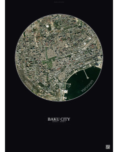 Affiche Baku City – Poster vue satellite 2.5km Couleur | Gravura – Fond foncé