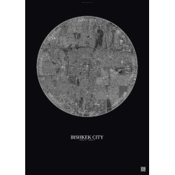 Affiche Bishkek City – Poster vue satellite 6km N&B | Gravura – Fond foncé