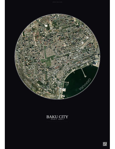 Affiche Baku City – Poster vue satellite 2.5km Couleur | Gravura – Fond foncé